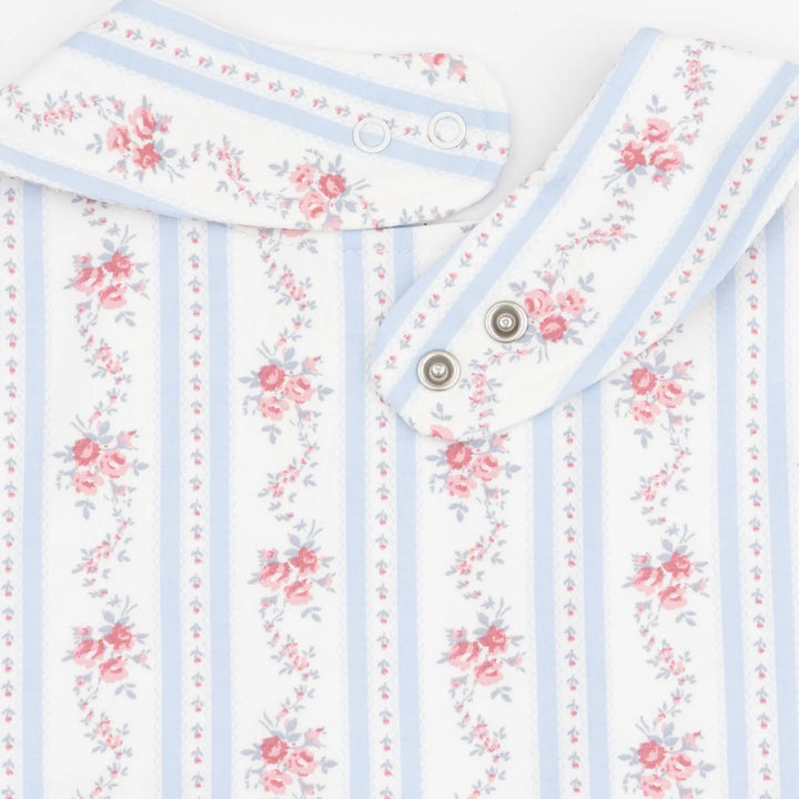 Angel Dear Anna Floral Stripe Feeding Bib styled product detail featuring the anna floral stripe design