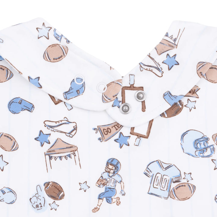 Angel Dear Football Nursery Feeding Bib styled product detail featuring the football nursery design