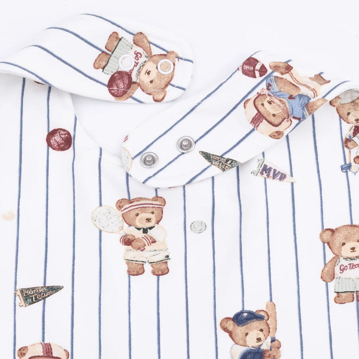 Angel Dear Mixed Sports Bears Feeding Bib styled product detail featuring the mixed sports bears design