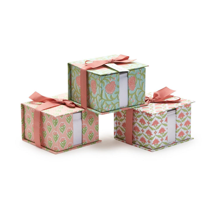 FLORAL BLOCK PRINT NOTE PAPER CADDY SET