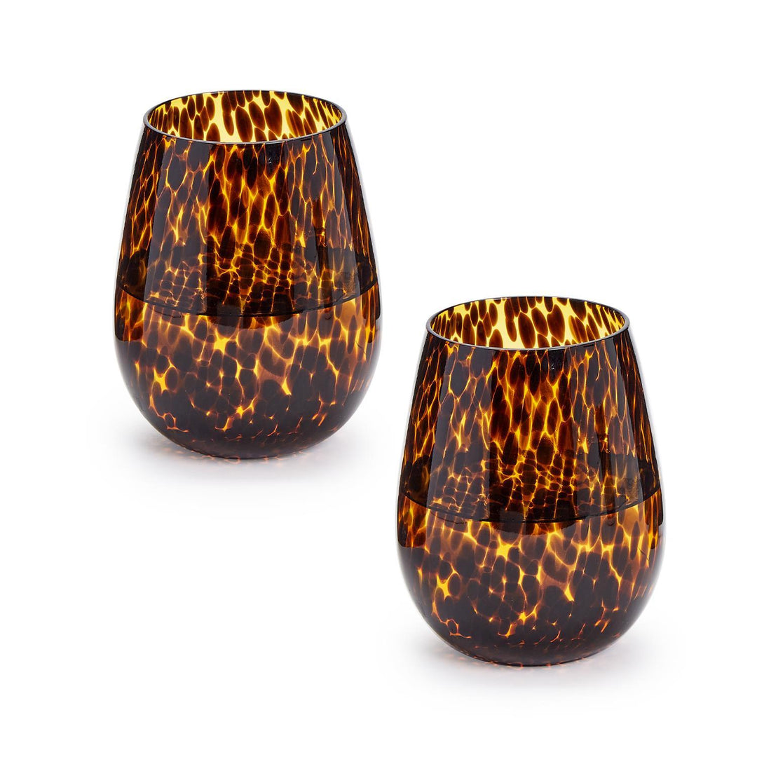TORTOISE PRINT STEMLESS WINE GLASS SET