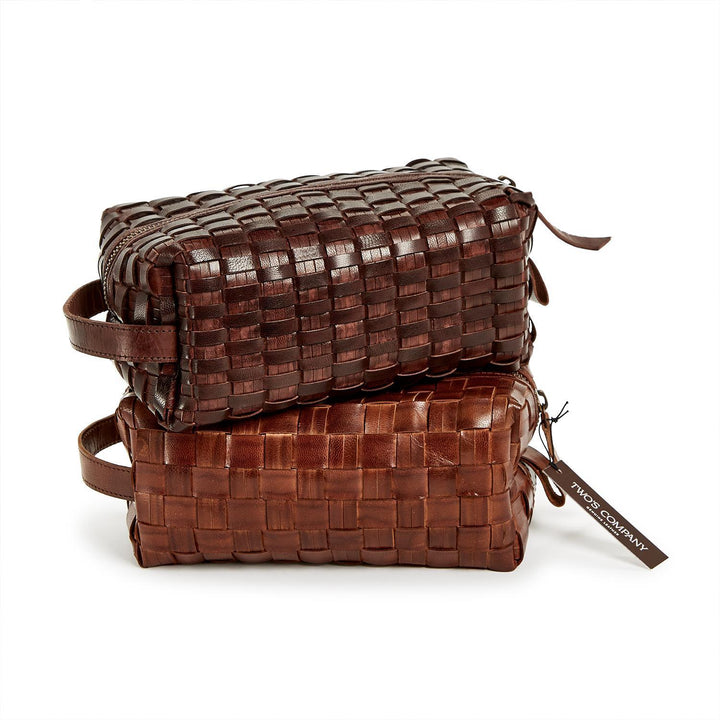 CHESTNUT WOVEN LEATHER DOPP KIT