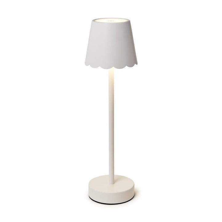 WHITE LED CORDLESS TABLE LAMP SCALLOPED EDGE SHADE IN GIFT BOX