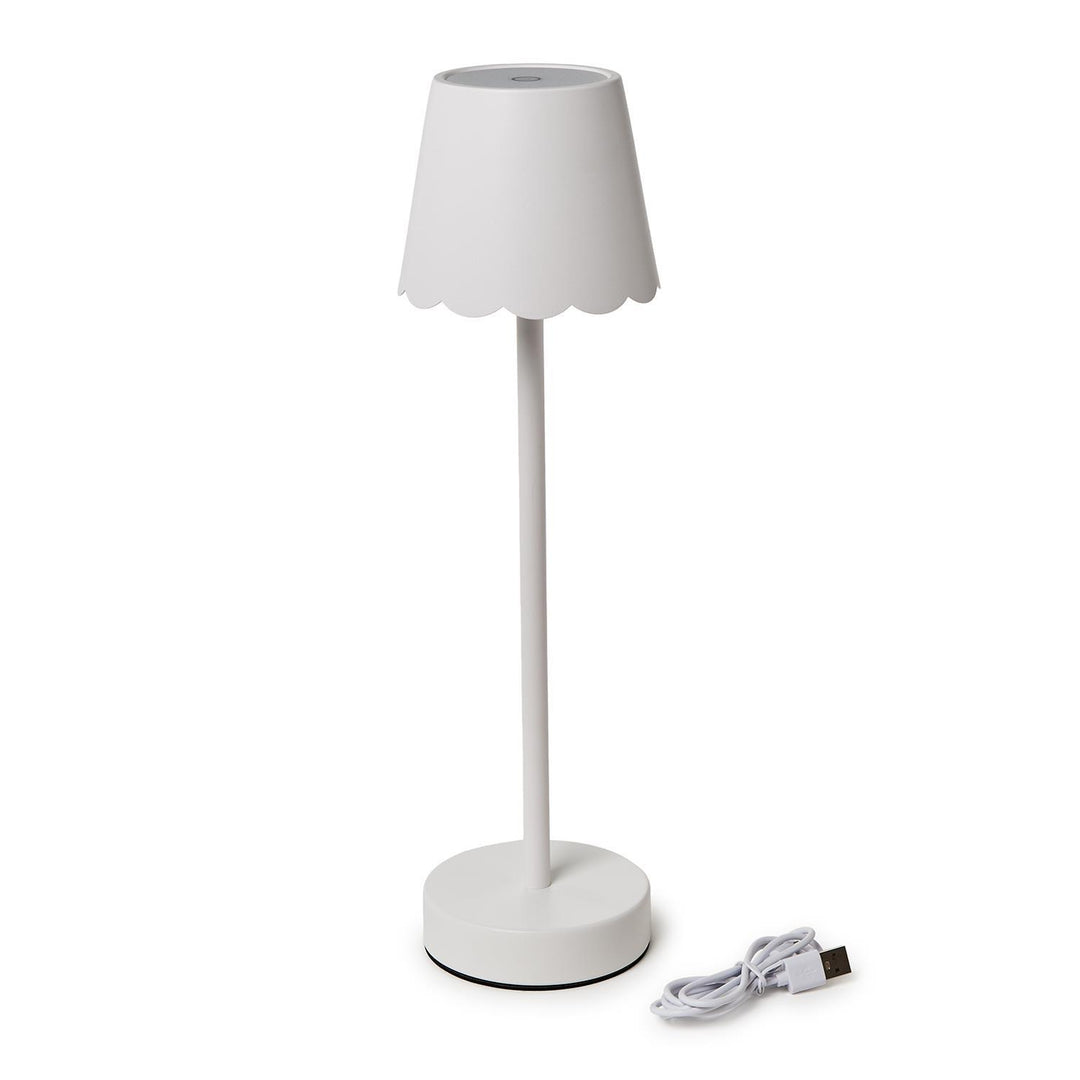 WHITE LED CORDLESS TABLE LAMP SCALLOPED EDGE SHADE IN GIFT BOX