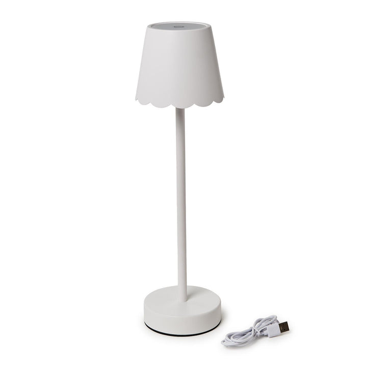 WHITE LED CORDLESS TABLE LAMP SCALLOPED EDGE SHADE IN GIFT BOX