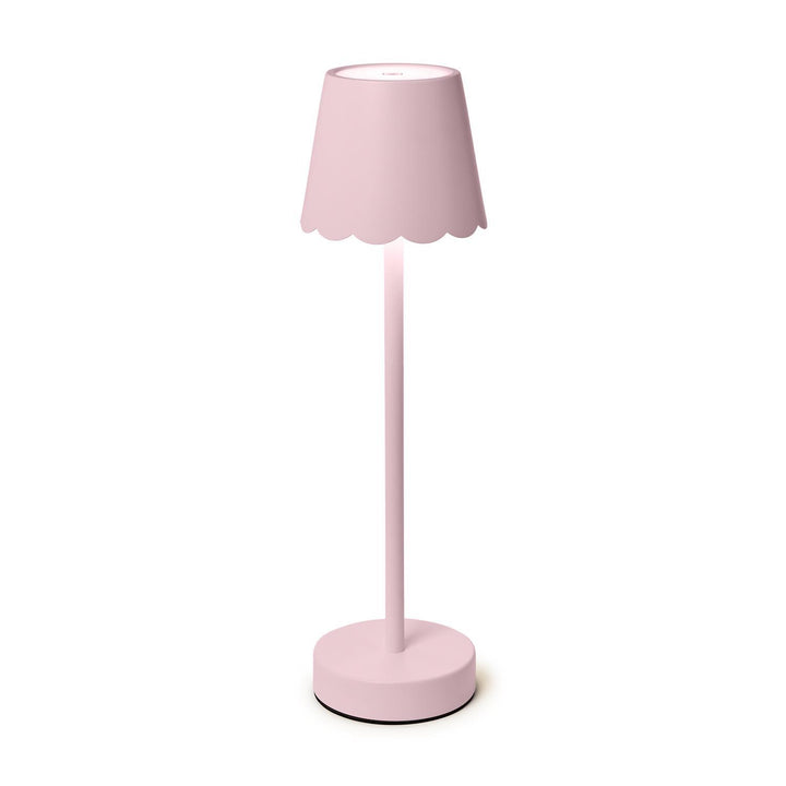 PINK LED CORDLESS TABLE LAMP SCALLOPED EDGE SHADE IN GIFT BOX