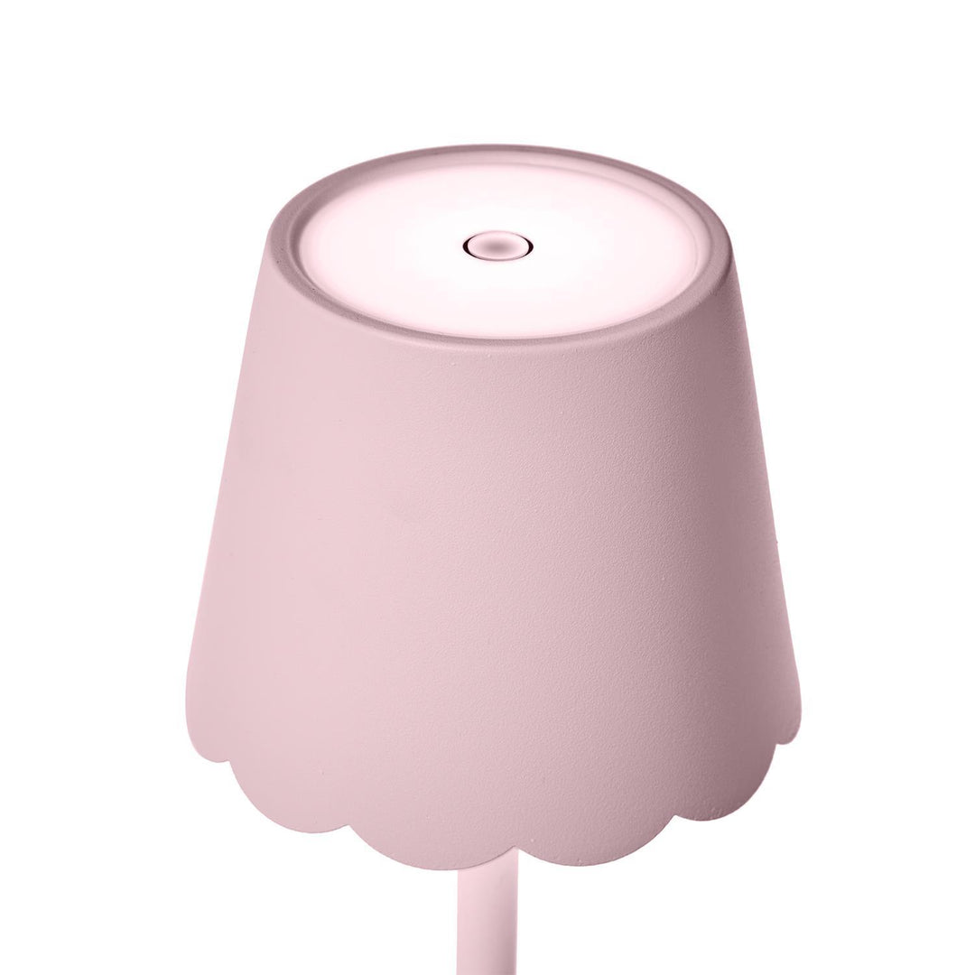 PINK LED CORDLESS TABLE LAMP SCALLOPED EDGE SHADE IN GIFT BOX