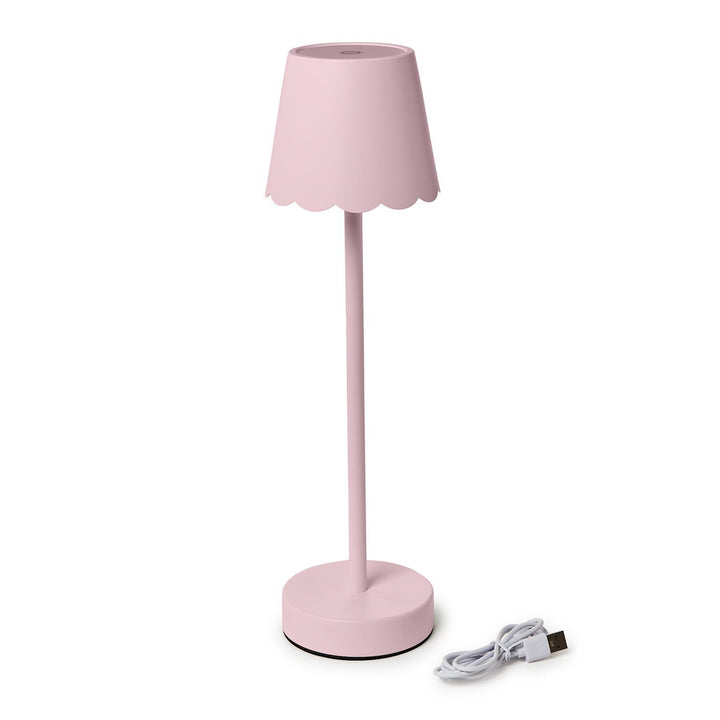 PINK LED CORDLESS TABLE LAMP SCALLOPED EDGE SHADE IN GIFT BOX