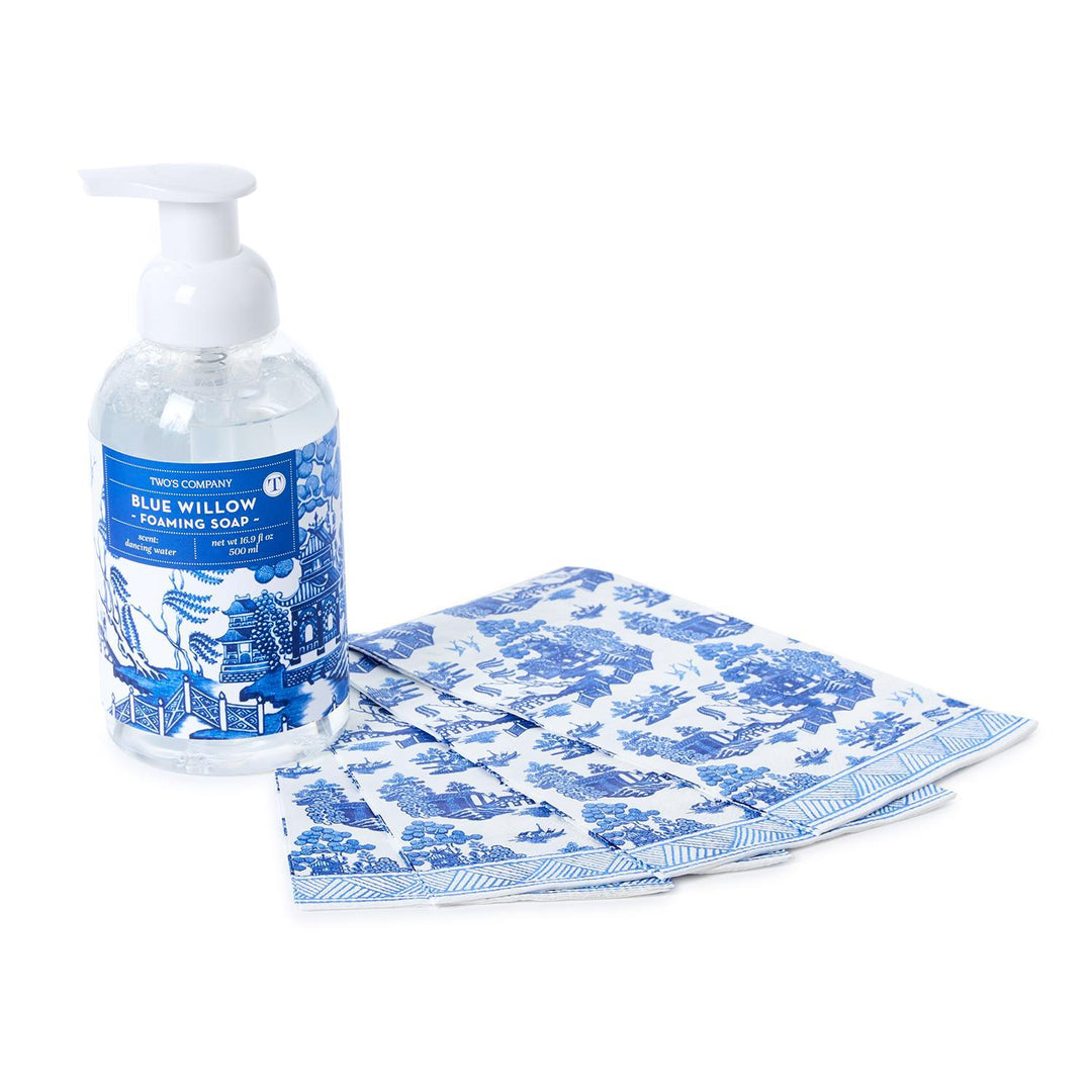 BLUE WILLOW CRISP LINEN SOAP & GUEST TOWEL SET