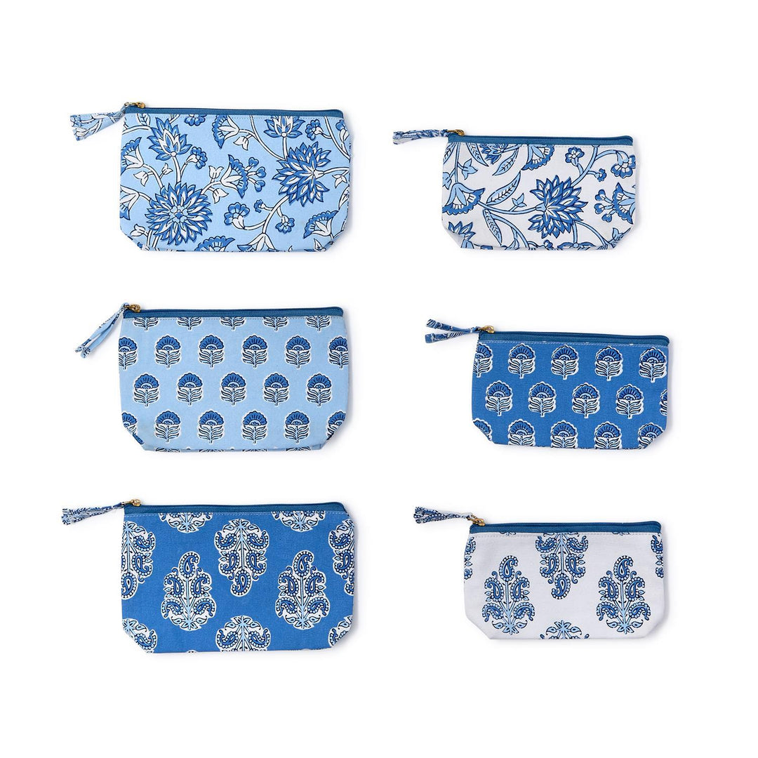 BLUE BLOCK PRINT MULTIPURPOSE POUCH SET