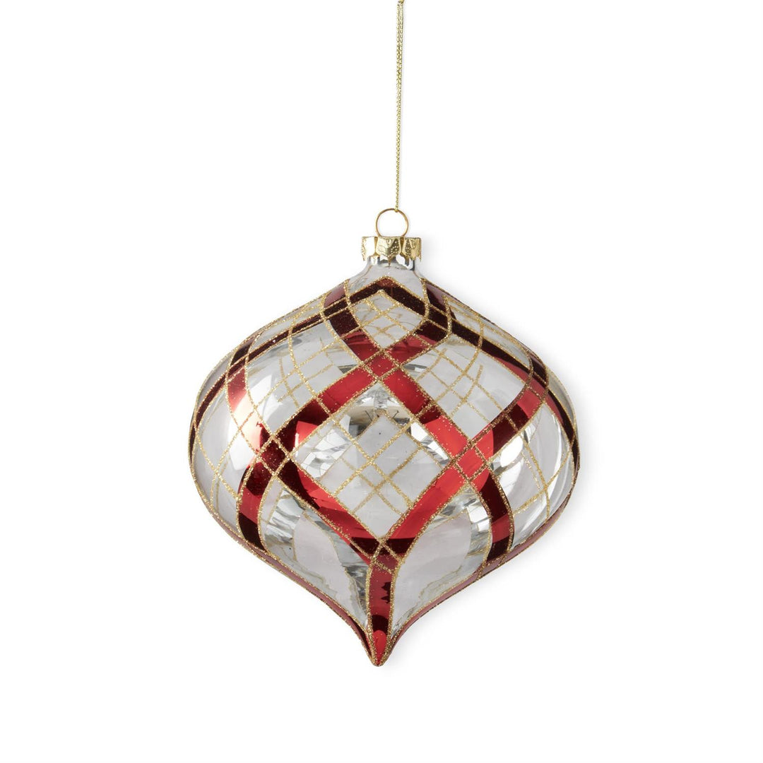 6" CLEAR GLASS RED GLITTER ONION ORNAMENT