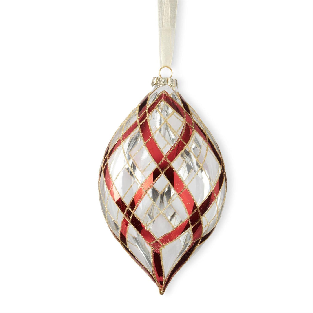 8.5" CLEAR GLASS RED GLITTER TEARDROP ORNAMENT