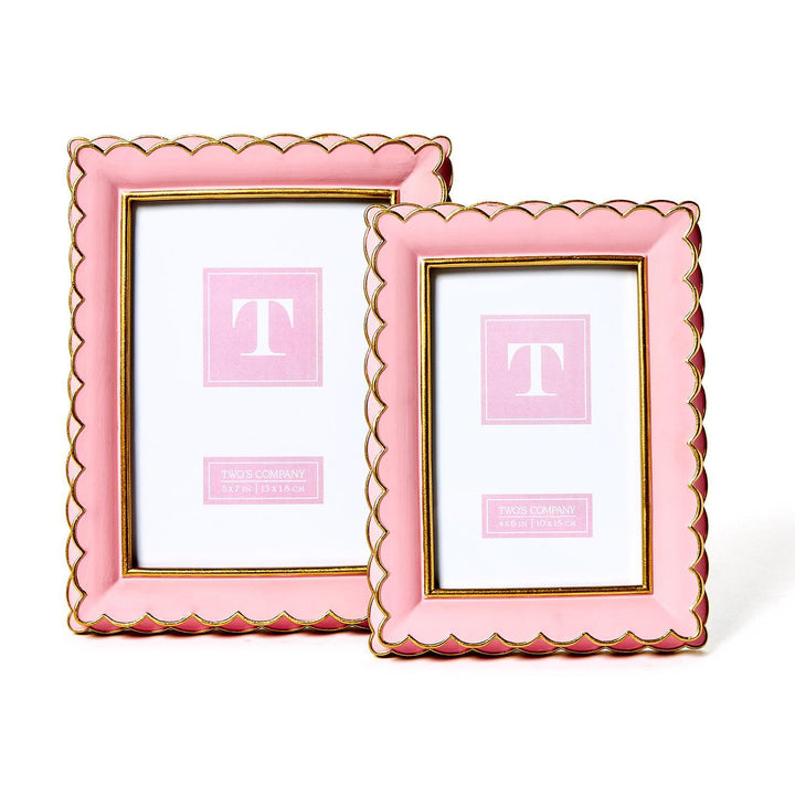 PINK WITH GOLD TRIM SCALLOPED PICTURE FRAME