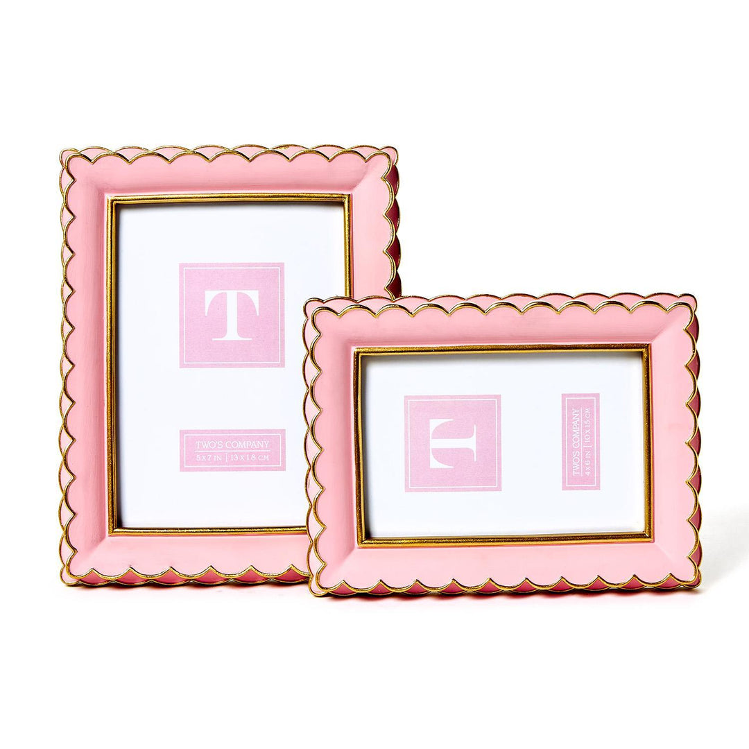 PINK WITH GOLD TRIM SCALLOPED PICTURE FRAME