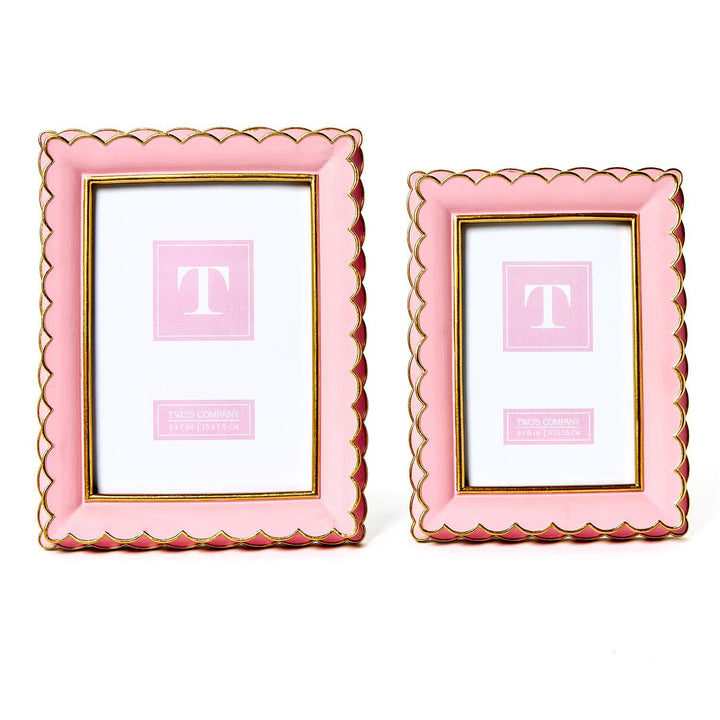 PINK WITH GOLD TRIM SCALLOPED PICTURE FRAME