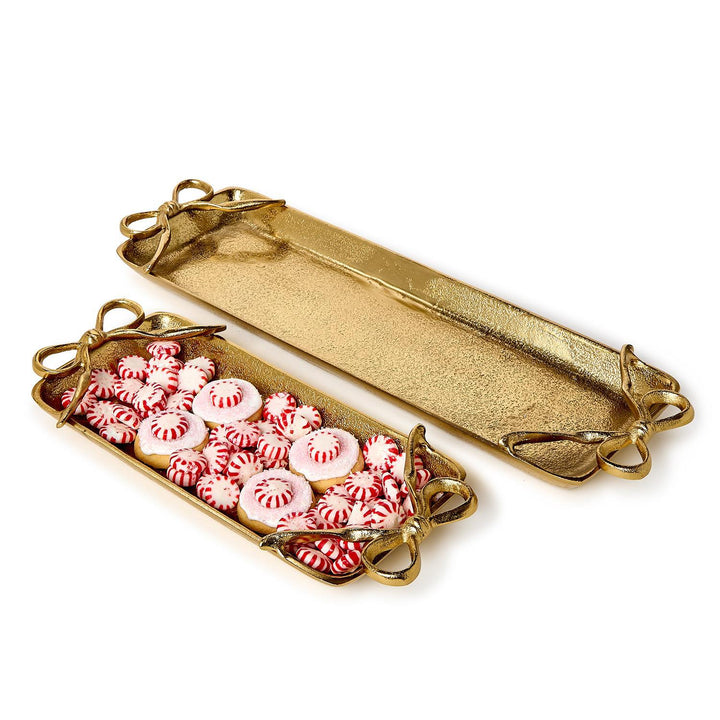 GOLD BOWS HANDLED TRAY