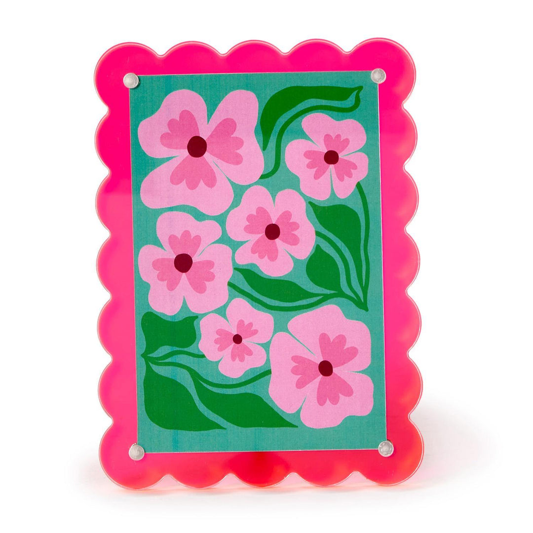 Decorative frame with pink floral design on a white background