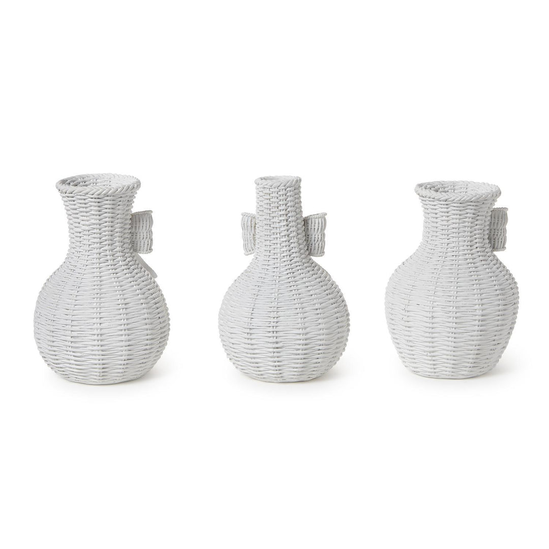 Three woven vases on a white background
