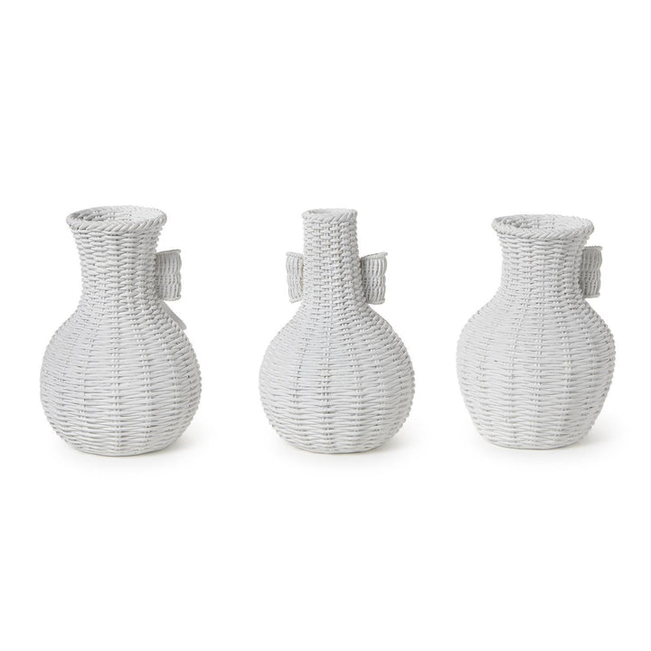 Three woven vases on a white background