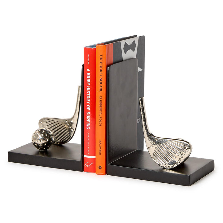 GOLF BOOKENDS SET WITH NICKEL FINISH