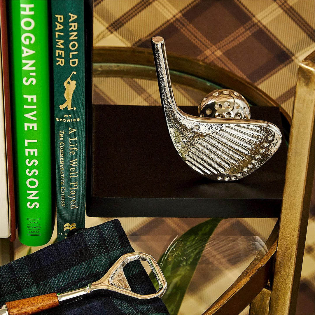 GOLF BOOKENDS SET WITH NICKEL FINISH