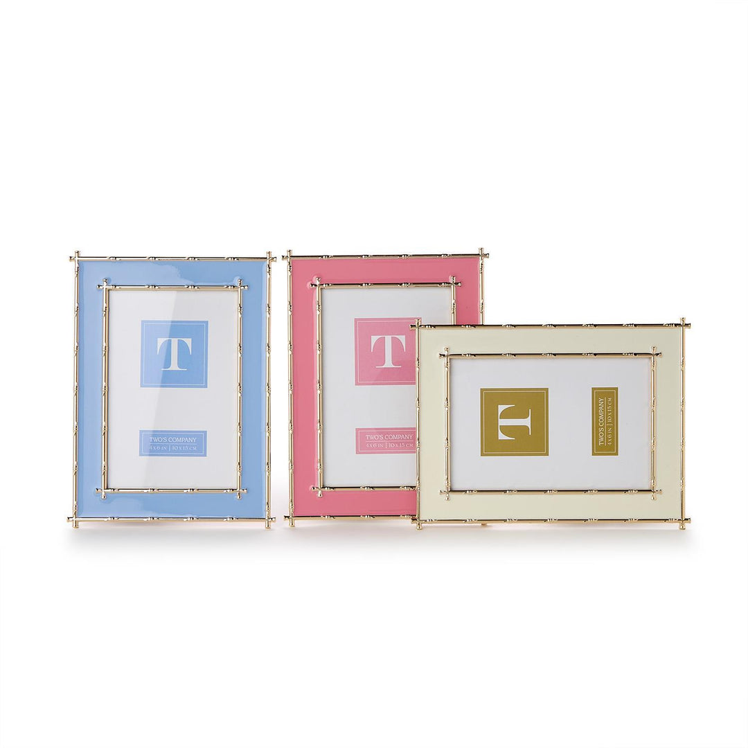 Three decorative picture frames with different colors and designs on a white background