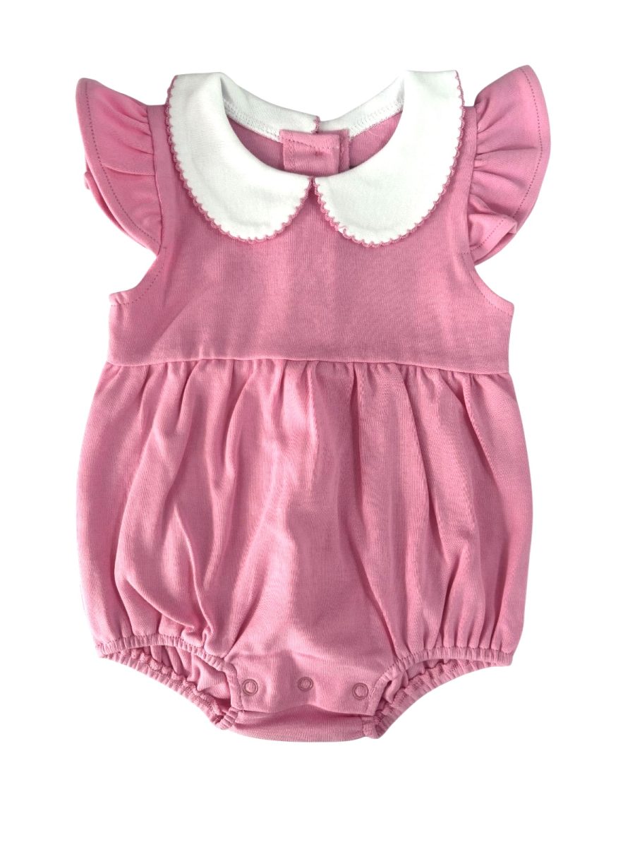 PINK GIRLS BUBBLE WITH FLUTTER SLEEVES AND WHITE PETER PAN COLOR