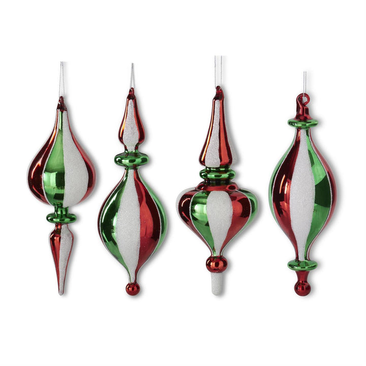 RED, GREEN & WHITE STRIPED GLASS FINIAL ORNAMENT