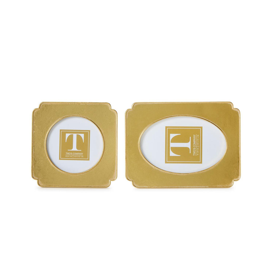 Two gold and white coasters with a letter 'T' logo on a white background