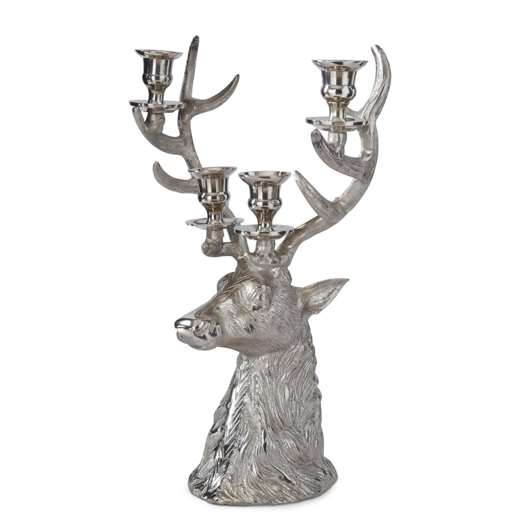 SILVER CANDELABRA DEER SIDE VIEW ON WHITE BACKGROUND