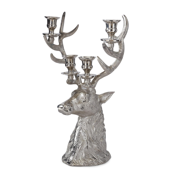 SILVER CANDELABRA DEER SIDE VIEW ON WHITE BACKGROUND