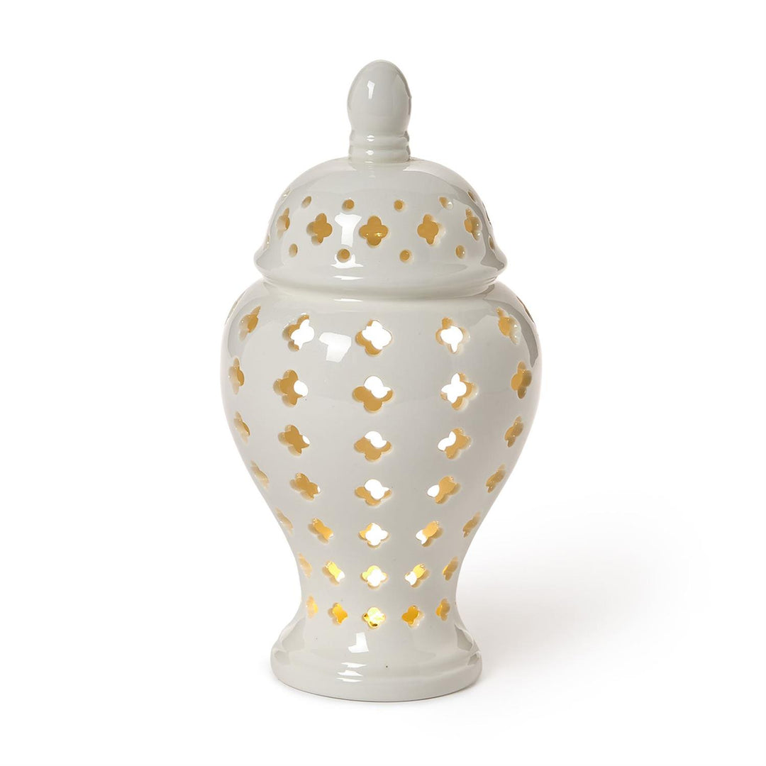 WHITE PETITE LATTICE LIGHT UP TEMPLE JAR
