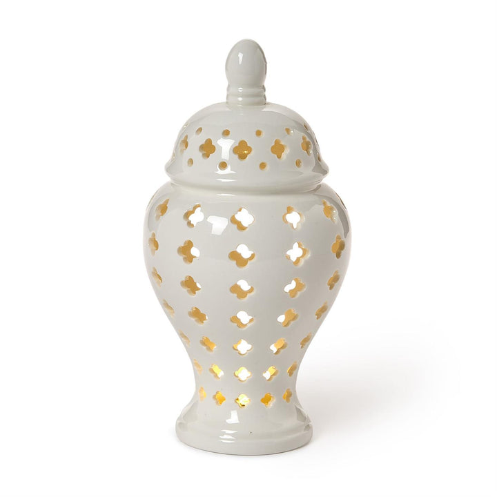 WHITE PETITE LATTICE LIGHT UP TEMPLE JAR