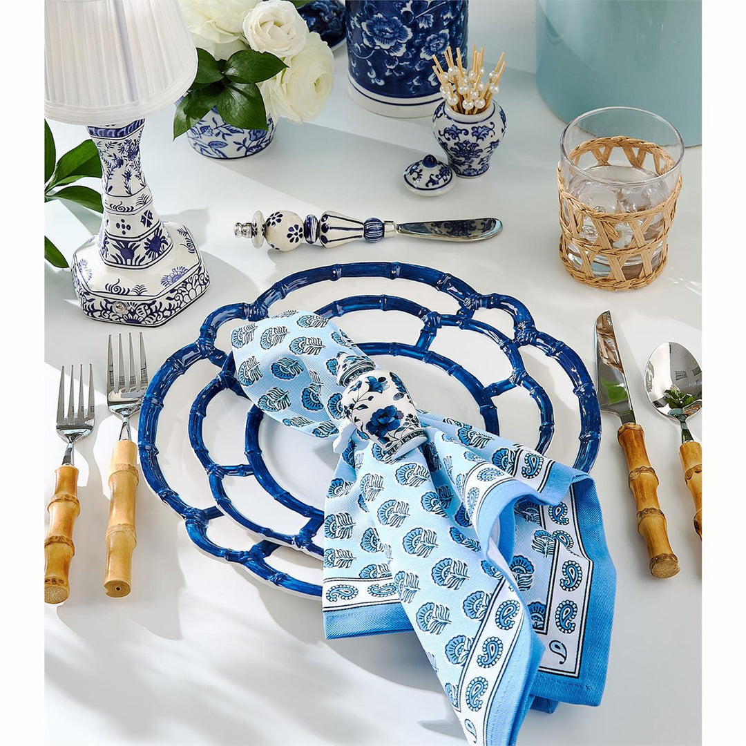 CHINOISERIE BLUE & WHITE FLORAL LED CORDLESS TABLE LAMP WITH PLEATED LAMPSHADE