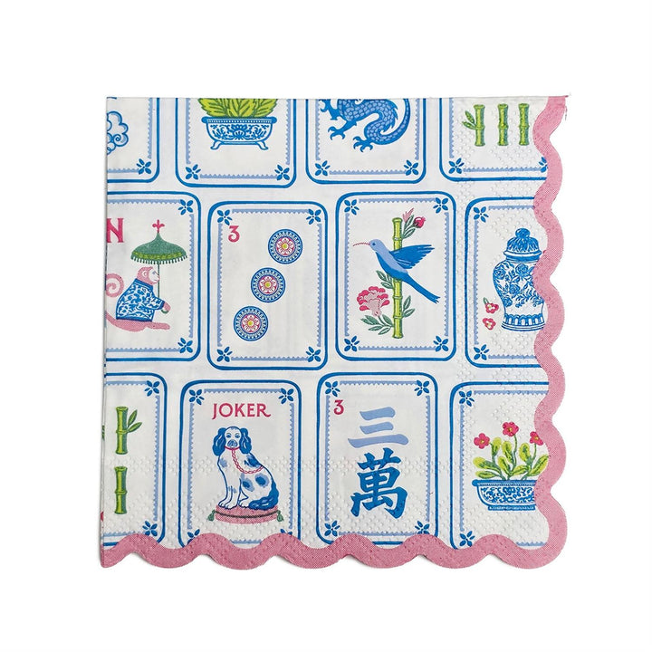 MAHJONG SCALLOPED EDGE COCKTAIL NAPKIN