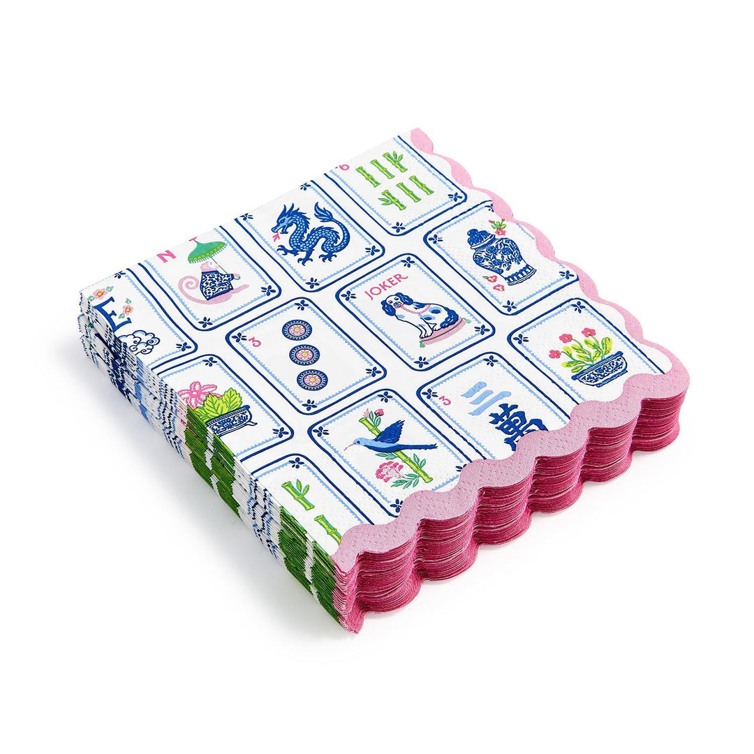 MAHJONG SCALLOPED EDGE COCKTAIL NAPKIN