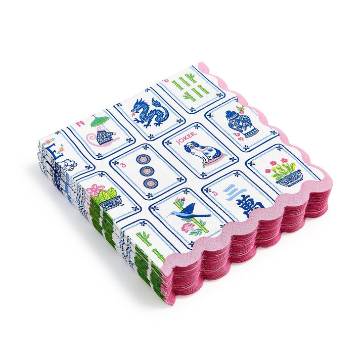 MAHJONG SCALLOPED EDGE COCKTAIL NAPKIN
