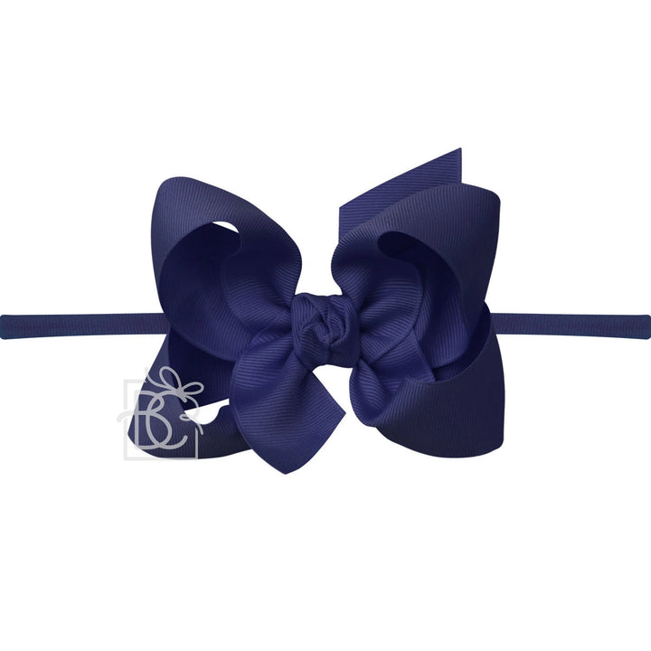 NAVY PANTYHOSE HEADBAND WITH BOW