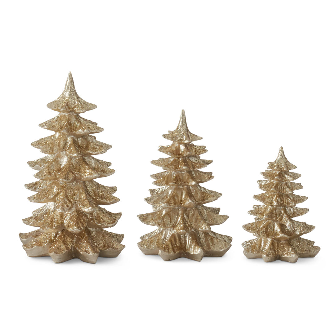 GOLD GLITTER TREES IN THREE SIZES