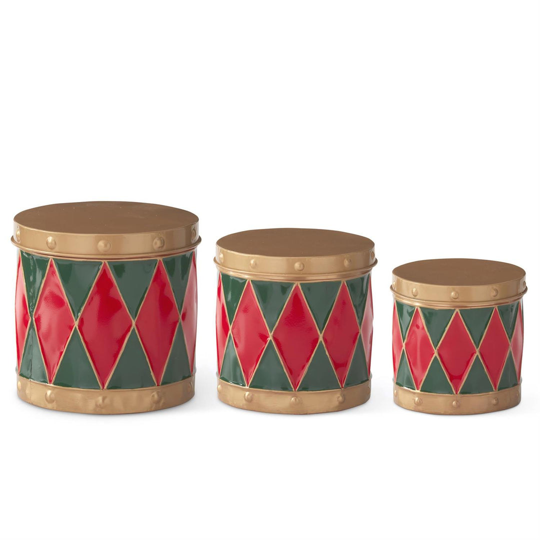 RED & GREEN HARLEQUIN METAL DRUM CONTAINERS