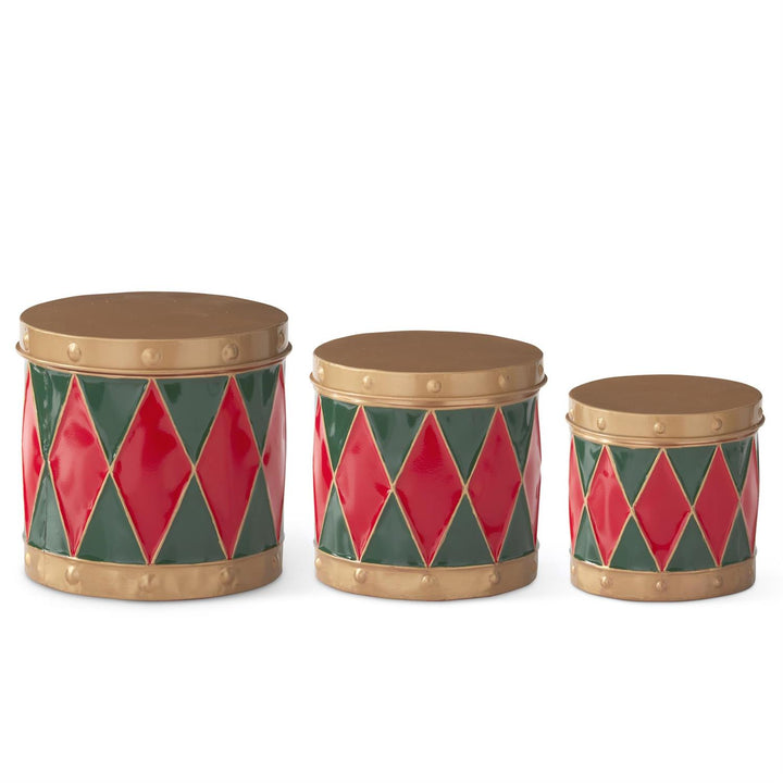 RED & GREEN HARLEQUIN METAL DRUM CONTAINERS