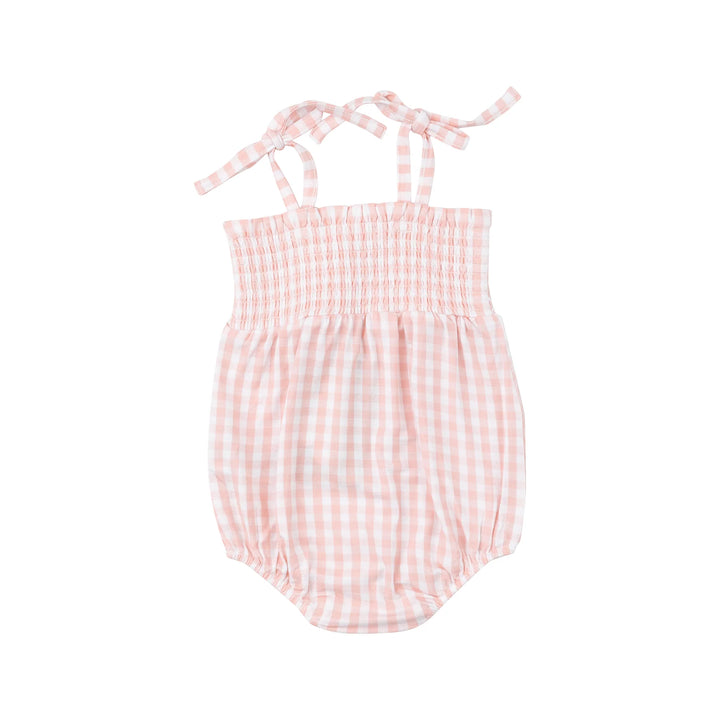 GINGHAM PINK TIE STRAP SMOCKED BUBBLE