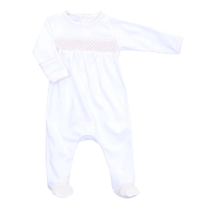 WHITE & PINK SMOCKED FOOTIE