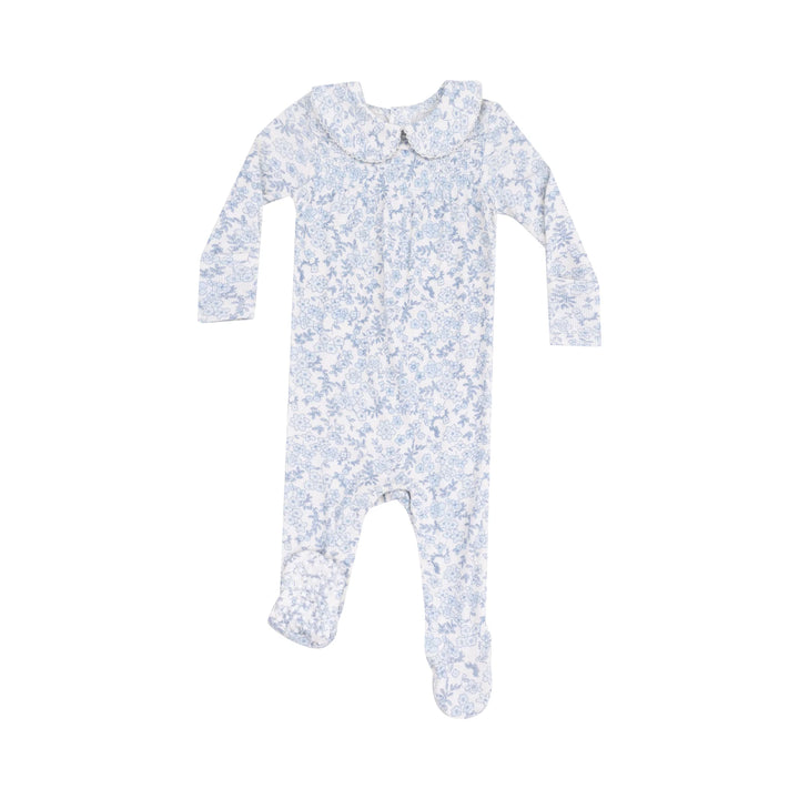 BLUE CALICO FORAL RIBBED SMOCKED FOOTIE