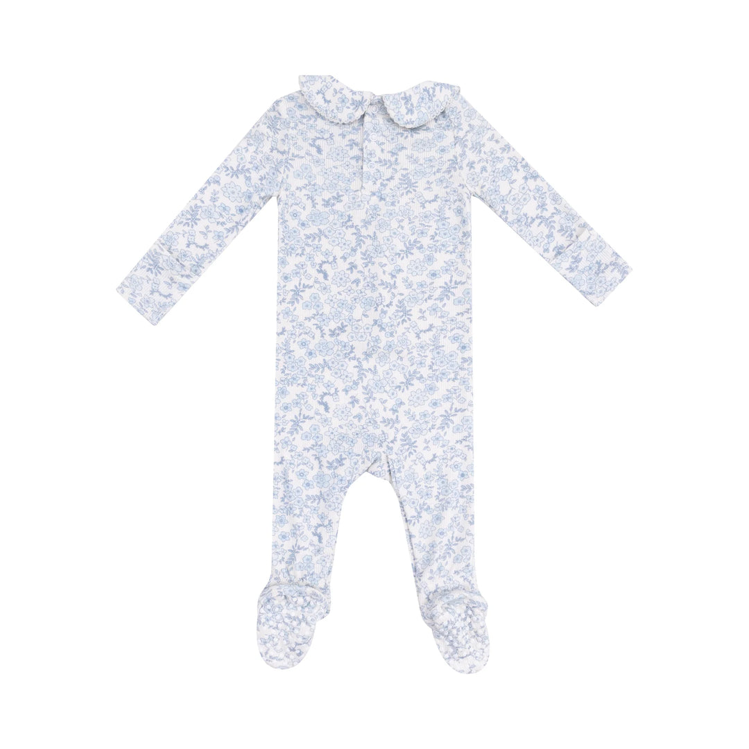 BLUE CALICO FORAL RIBBED SMOCKED FOOTIE