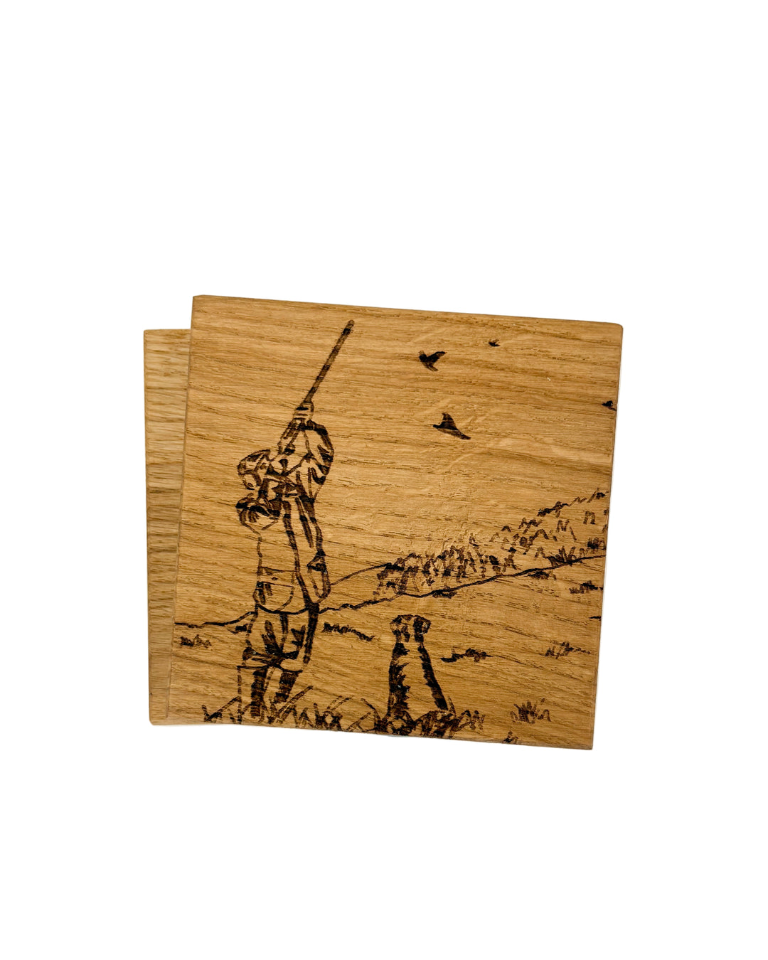 Hunting Oak Coaster Set – Etched Wooden Coasters with Classic Hunting Designs | Walker Boutique