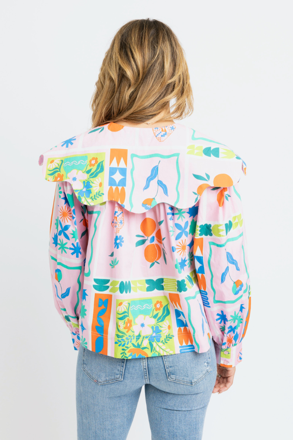 KARLIE: PINK FLORAL FRAME COLLAR TOP