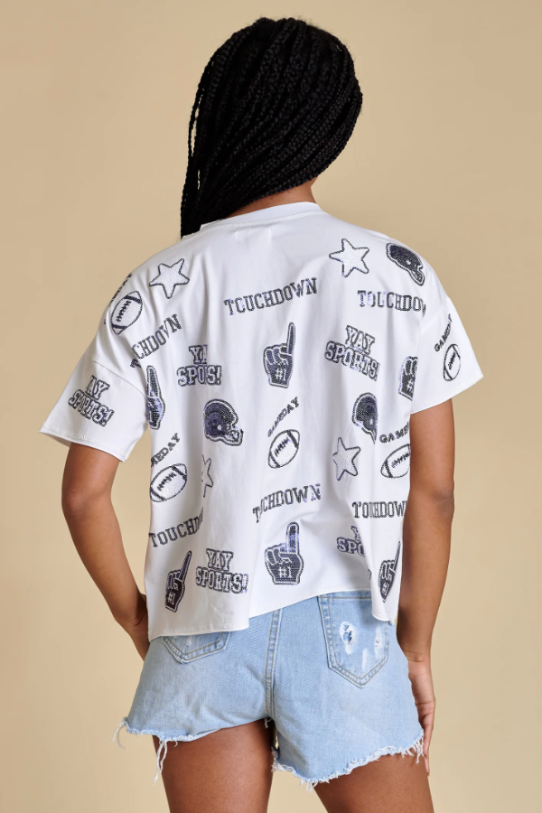 THE SEQUIN FOOTBALL TEE | NAVY