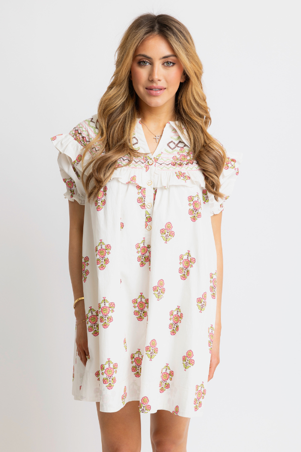 KARLIE: IVORY FLORAL EMBROIDERED PETER PAN DRESS