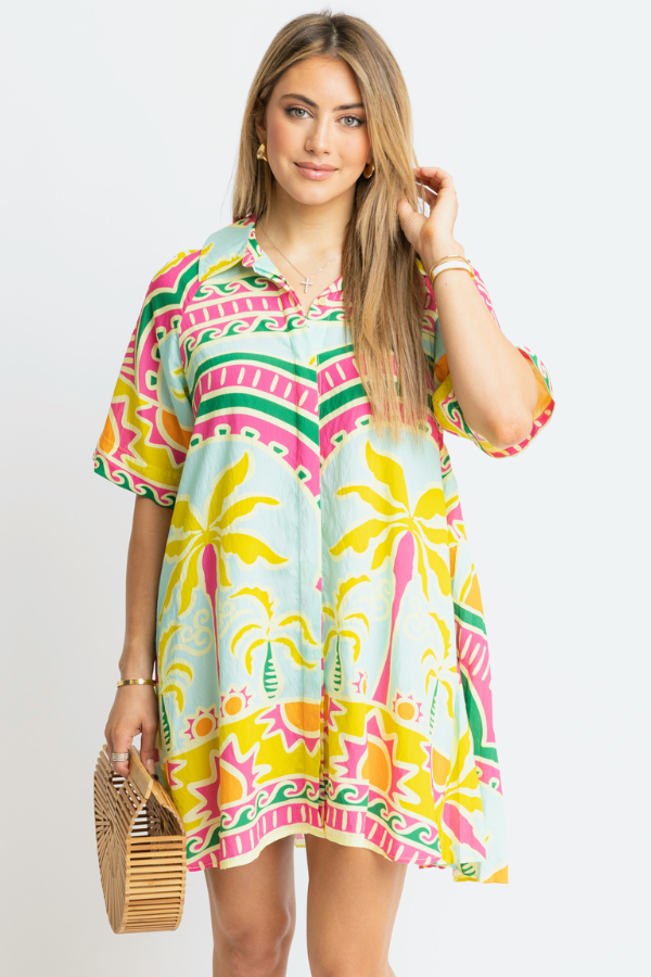 KARLIE: LIME PALM BEACH SHIRT DRESS